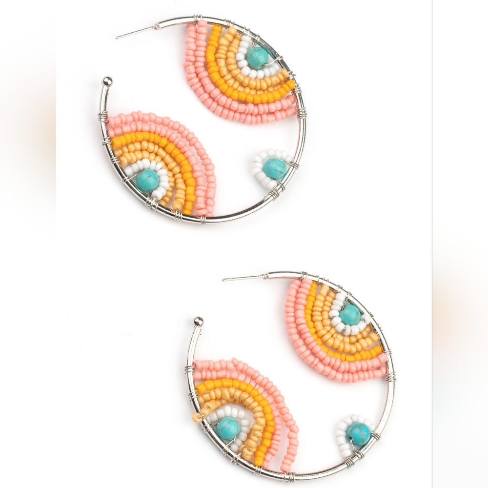 Silver beaded hoop earrings